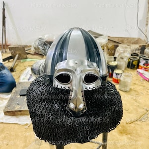 16 Gauge Blackened Nikolskoye Helmet Medieval Knight Nosal Helmet Medieval Norman Helmet Medieval Nikolskoe Slavic Helmet With Chainmail