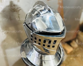 16 Gauge Medieval European Closed Helmet Medieval Knight Helmet Larp Fancy Helmet Medieval Visored Armet Helmet Sca Armet Helmet Cosplay