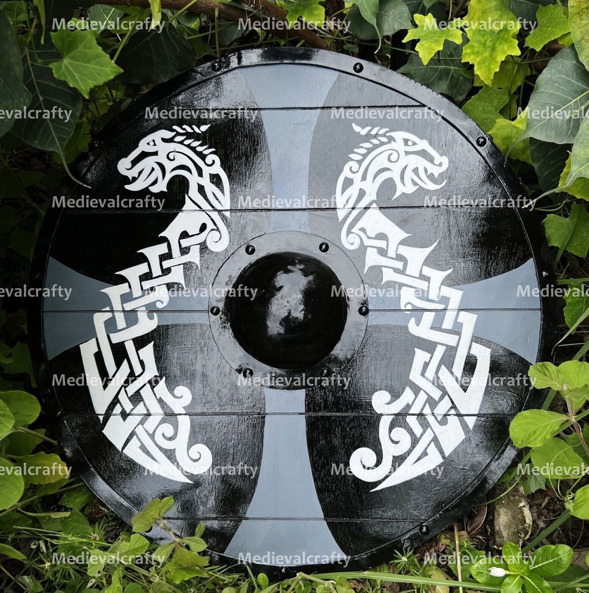 Viking Wooden Black Shield 2 Dragon Design Medieval Viking Wooden Round Shield Viking Combat Ready Shield Viking Shield For Christmas, Gift