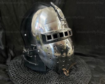 16 Gauge Medieval Bascinet Helmet Medieval Bacinet ROA Visor Helmet Medieval Nurnberg Helmet Extreme Combat Helmet With Riveted Chainmail