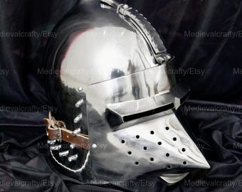 18 Gauge Medieval Onion Top Bascinet Helmet Medieval Klappvisor Helmet Medieval Houndskull Heavy Helmet Medieval Combat Cosplay Headpiece