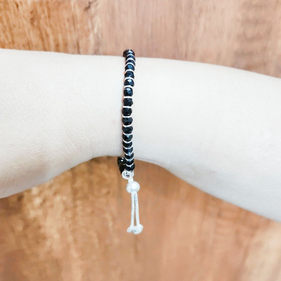 92.5 Sterling Silver Bracelet Black Bead Sea HorseCharms Nazariya Bracelet  for Kids