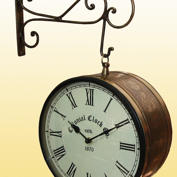 NOUVELLE horloge de plate-forme de chemin de fer, finition antique 8" pouces horloge de gare avec support mural suspendu horloge de chemin de fer de finition vintage double face