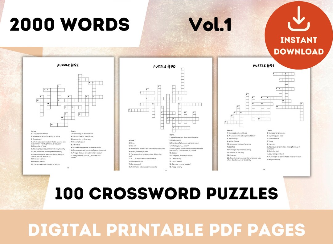Crossword Puzzle Pages Printable &amp; Instant Download Teens - Etsy
