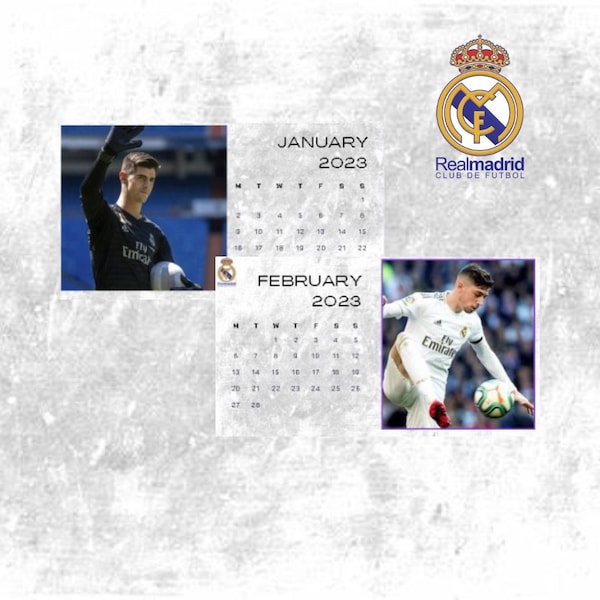 Printable design monthly calendar 2023 Real Madrid football pdf, letter size, templates, instant downlond