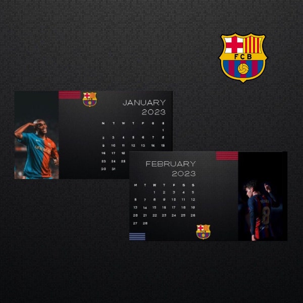 Calendrier mensuel numérique de conception imprimable 2023 FC Barcelone football pdf, modèles, téléchargement immédiat
