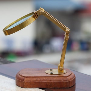 Lente d'ingrandimento da tavolo personalizzata con supporto in legno, lente mobile, lente d'ingrandimento nautica, lettore di mappe antiche, lente ottica per gioielli vintage