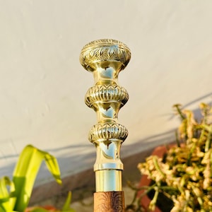 Victorian Royal Brass Walking Cane, Personalised Walking Stick, Fully Handmade Leather Stitched Walking Stick, Gift for Him, Christmas Gift