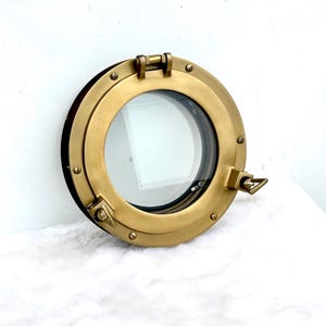 Canal Boat Porthole Mirror, Nautical Wall Décor, Vintage Maritime Ship Window for Coastal & Beach House Style, Antique Brass Finish Porthole