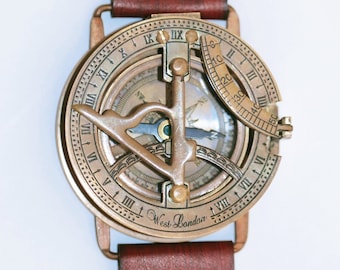 Personalized Hand Watch Compass, Men's Bracelet Leather Compass Watch, Perfect For Adventures, Gift for him, Birthday gift, Gift for my son