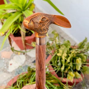 Handcrafted Walking Stick with Rabbit Head Handle, Luxury Rabbit Head Cane, Wooden Walking Stick with Rabbit Head Handle, Best Gifts