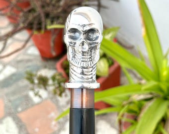 Silver Skull Walking Cane, Unique Gothic Walking Stick, Custom Skull Handle Cane, Collector’s Item, Perfect Gift Idea, Gothic Gift for Him