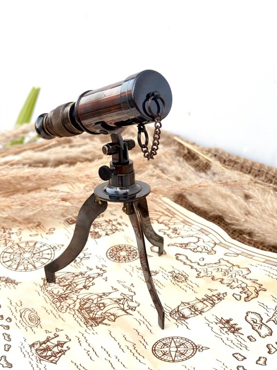 Télescope Ancien Style Vintage En Laiton - Support Trépied - Décoration Marine