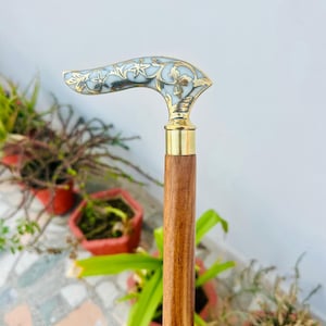 Victorian Flower Leaf Vintage Brown Wooden Walking Stick Cane Brass Gift for Men and Women Handmade Design Gift Everyday Use Best Gifts