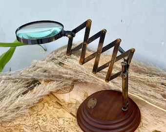 Customized Magnifying Glass, Adjustable Brass Magnifier with Wooden Stand, Gift for Dad, Gift For Husband, Gift For Employees