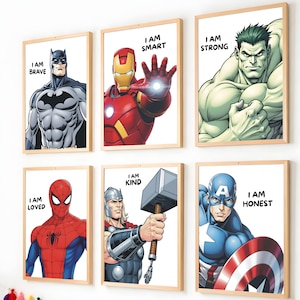 Superhero Wall Art, Set Of 6 Prints, Superhero Prints For Little Boys Bedroom, Motivational Superhero Wall Print Boys Decor Digital Download