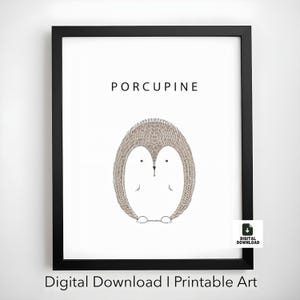 A Cute, Cartoon Style Porcupine With A Rounded Body Printable Wall Art Digital Download Wall Decor, Home Decor Instant Download
