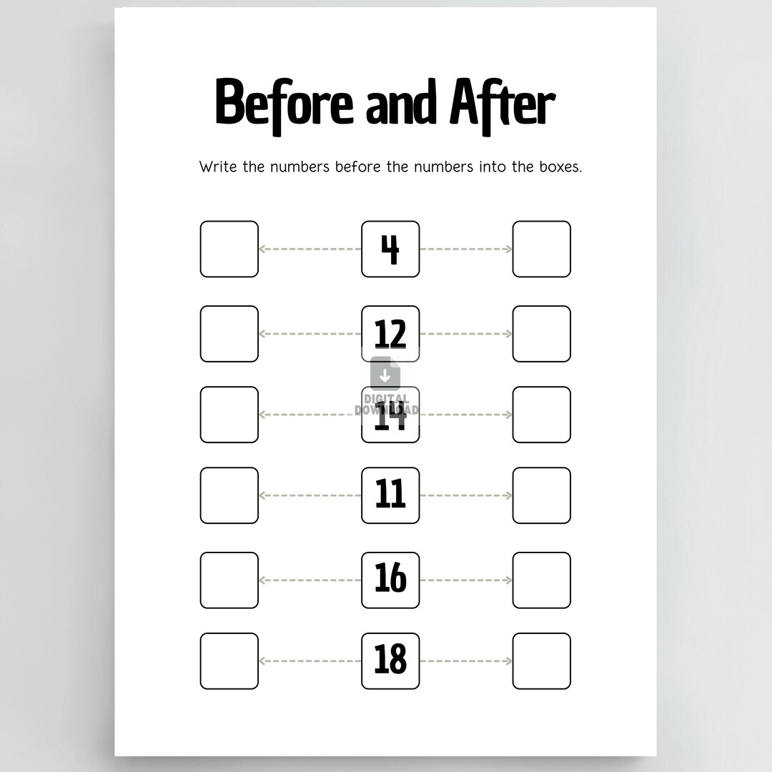 3 Pages Before and After Numbers Worksheet Print Printable Instant ...