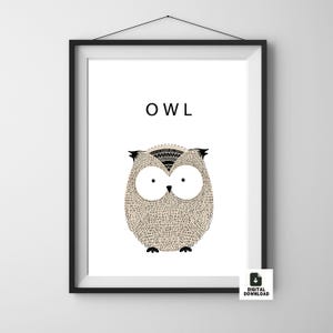 A Cartoon Style Owl With Large White Eyes Printable Wall Art Digital Download Wall Decor Instant Download