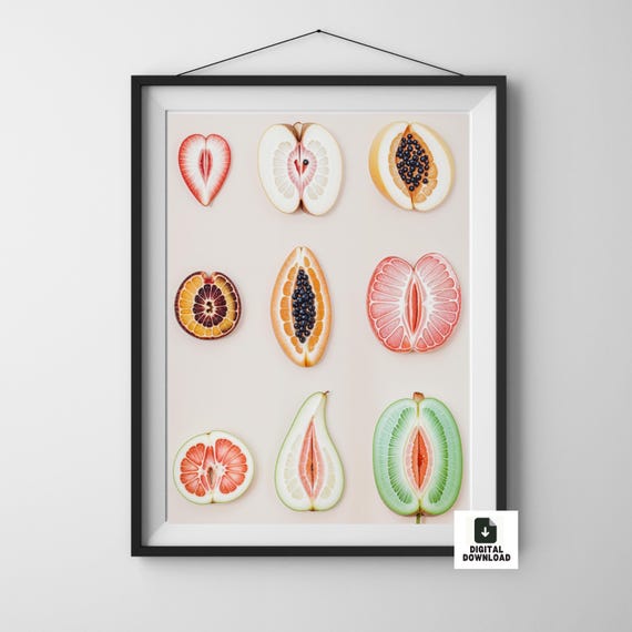 Sliced Feminine Fruit Art Print, Vintage Poster, Empowerment Wall Decor, Body Positivity Print Signed Art Print Wall Decor Digital Download