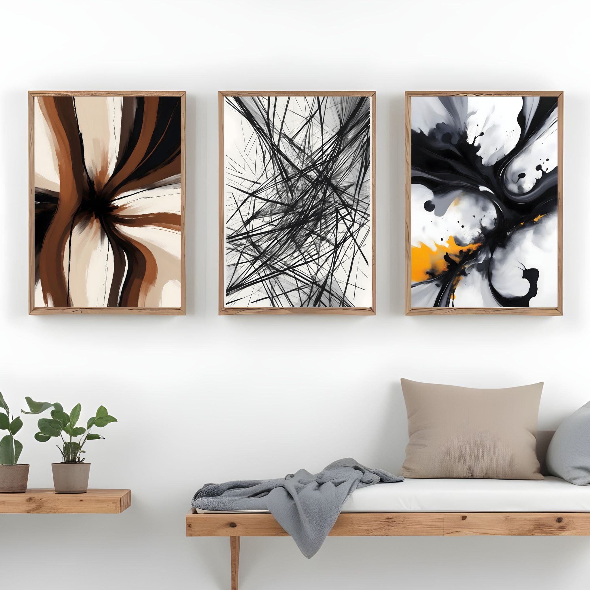 Modern Minimalist Wall Art Set of 3, Abstract Bedroom Living Room Decor ...
