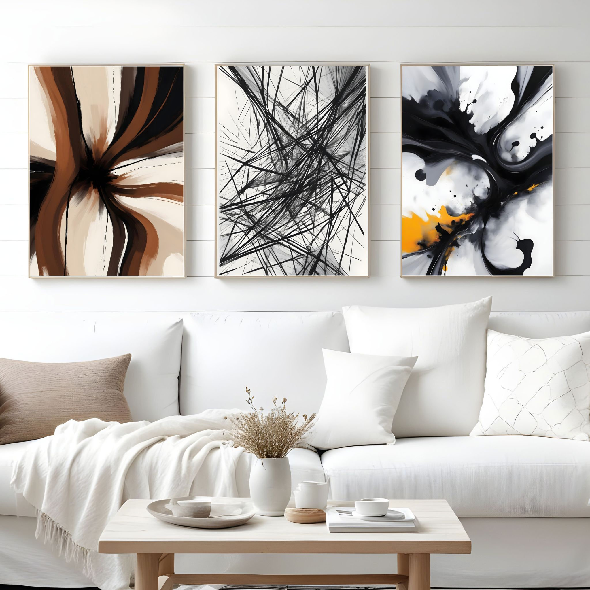 Modern Minimalist Wall Art Set of 3, Abstract Bedroom Living Room Decor ...