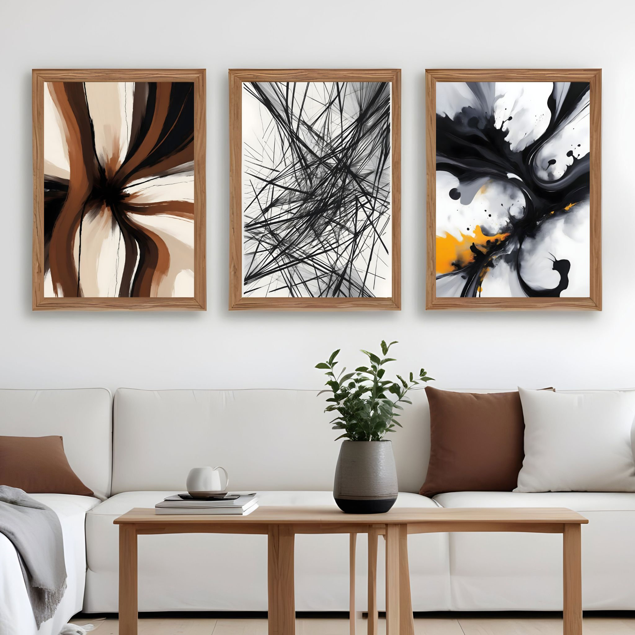 Modern Minimalist Wall Art Set of 3, Abstract Bedroom Living Room Decor ...