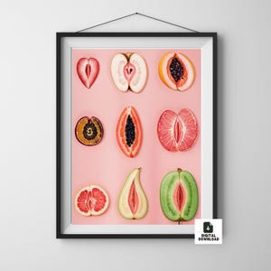 Sliced Feminine Fruit Art Print, Vintage Poster, Empowerment Wall Decor, Body Positivity Print, Signed Art Print Wall Decor Digital Download