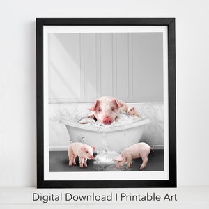 Pig in Tub Printable Wall Art, Pig Photo, Pig Art, Bathroom Art Print, Digital Instant Download, Pig Lover Gift