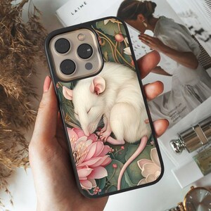 Adorabile custodia per telefono con mouse bianco che dorme - Cover sottile, resistente ed elegante con ritagli precisi per pulsanti e porte - Protezione perfetta