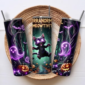 Gruseliger Katzenbecher mit Strohhalm, Thermobecher für heiße und kalte Getränke, Halloween-Kaffeebecher, perfektes Geschenk für Frauen oder Katzenliebhaber