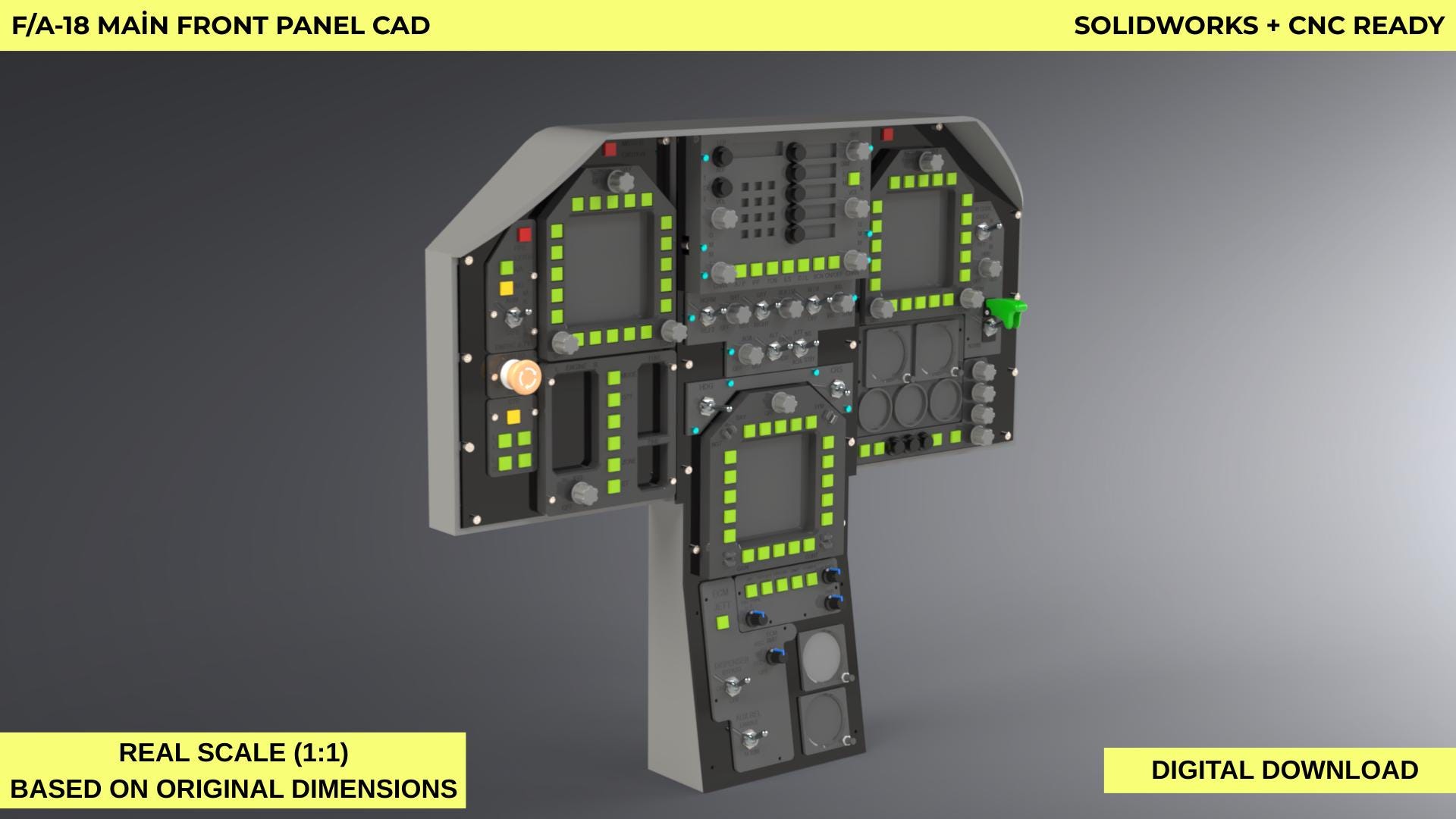 Panel Instruments Solidworks FA-18 Main Front Panel CAD Model | Solidworks SLDPRT Full Scale Cockpit ...
