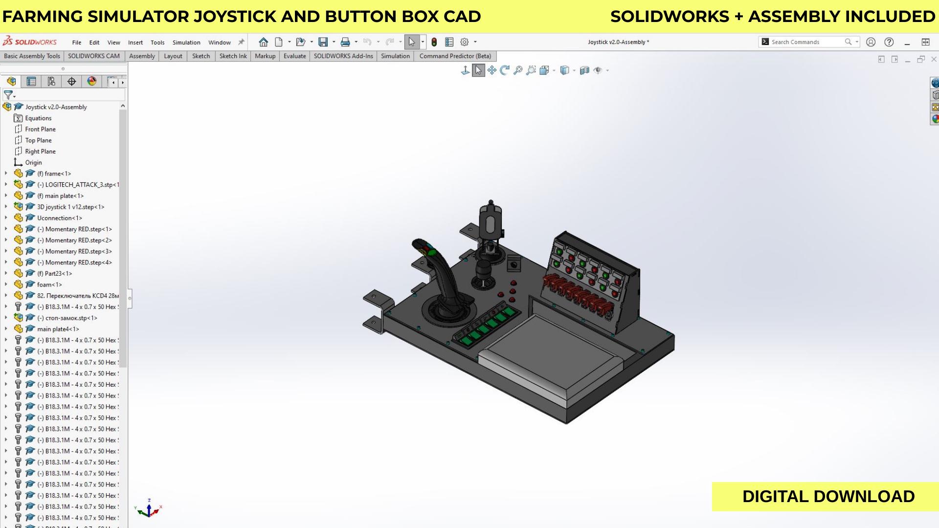 Solidworks Square Button Farming Simulator Joystick Button Box CAD Design – DIY Control Panel ...