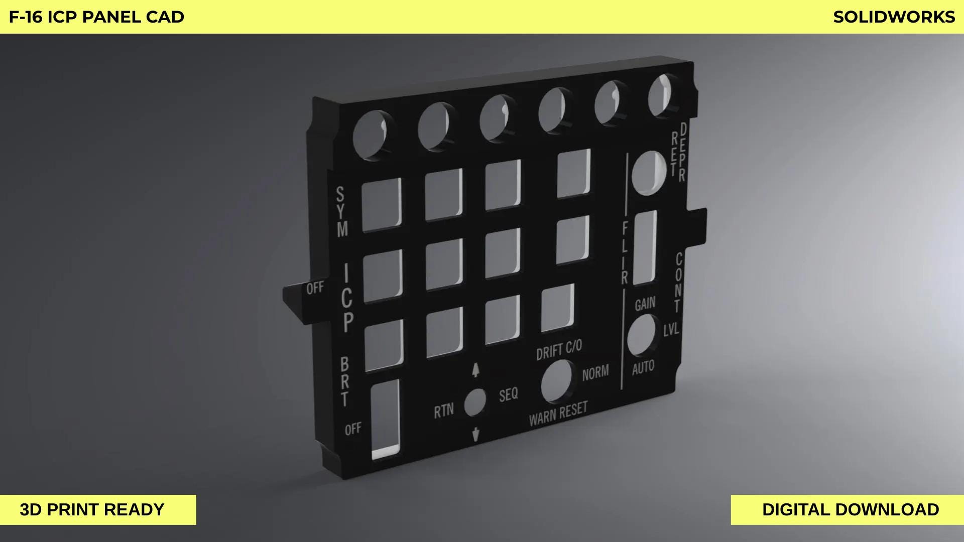 Panel Instruments Solidworks F-16 ICP Panel CAD – Real Scale Cockpit Control Panel (solidworks, CNC ...