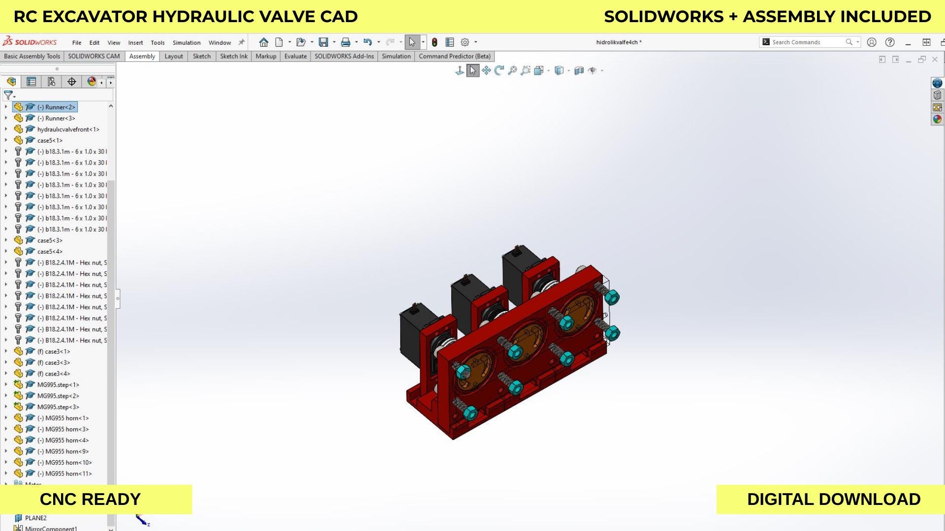 3CH RC Excavator Hydraulic Valve Block – Mechanical CAD Model for 1/14 ...