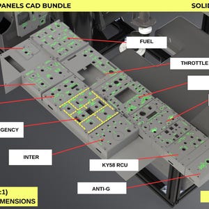 Pakiet CAD paneli konsoli lewej samolotu A-10C | Panele kokpitu samolotu | Pliki Sldprt DXF STL