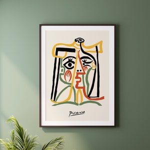 Rostro de mujer de Picasso imprimible: arte de pared vintage, póster de arte abstracto colorido, exposición de museo retro, digital, regalo para ella, decoración de oficina