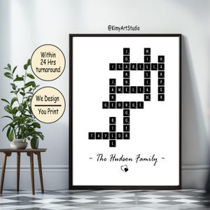 Personalized Scrabble Custom Family Names Crossword Poster Wall Art Digital Download Christmas Mother Father Valentine Wedding Gift CL:Black