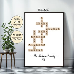 Personalized Scrabble Custom Family Names Crossword Poster Wall Art Digital Download Christmas Mother Father Valentine Wedding Gift CL:Beige