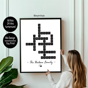 Personalized Scrabble Custom Family Names Crossword Poster Wall Art Digital Download Christmas Mother Father Housewarming Gift CL:Black