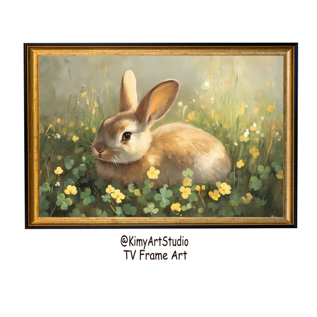 Wildflower Meadow Spring Bunny Rabbit Frame TV Art, Easter Bunny Frame ...