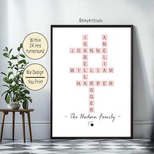 Personalized Custom Scrabble Family Crossword Poster Wall Art Digital Download Christmas Mother Father Valentine Housewarming Gift CL:Pink