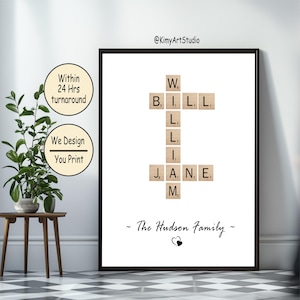 Personalized Custom Scrabble Family Crossword Poster Wall Art Digital Download Christmas Mother Father Valentine Wedding Gift CL:Beige