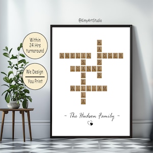 Personalized Custom Scrabble Family Crossword Poster Wall Art Digital Download Christmas Mother Father Valentine Housewarming Gift CL:Brown
