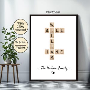 Personalized Scrabble Custom Family Names Crossword Poster Wall Art Digital Download Christmas Mother Father Valentine Wedding Birthday Gift