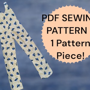 May include: A PDF sewing pattern for a jumpsuit with a blue and white floral print. The pattern is for one piece and is available as a digital download.  PDF Sewing Pattern - 1 Pattern Piece!