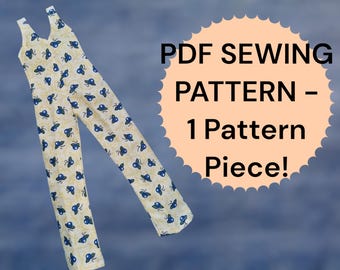Quick Sew OVERALLS, only 1 pattern piece - for 30cm Fashion doll with Standard body type. Easy PDF sewing pattern.