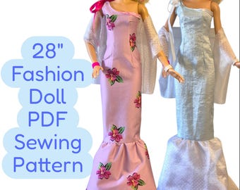 Patrón de costura para vestido de muñeca de 28 pulgadas con volantes (PDF)