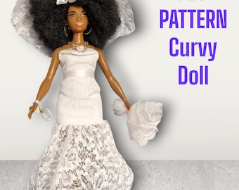 Abito da sera/sposa per bambola curvy con cappotto: modello di cucito in PDF