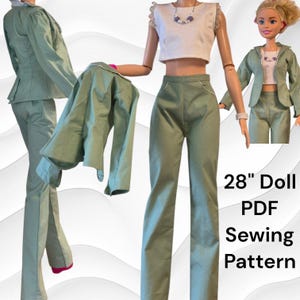 28" Doll Power Suit PDF Sewing Pattern: Top, Pants, Jacket Ensemble